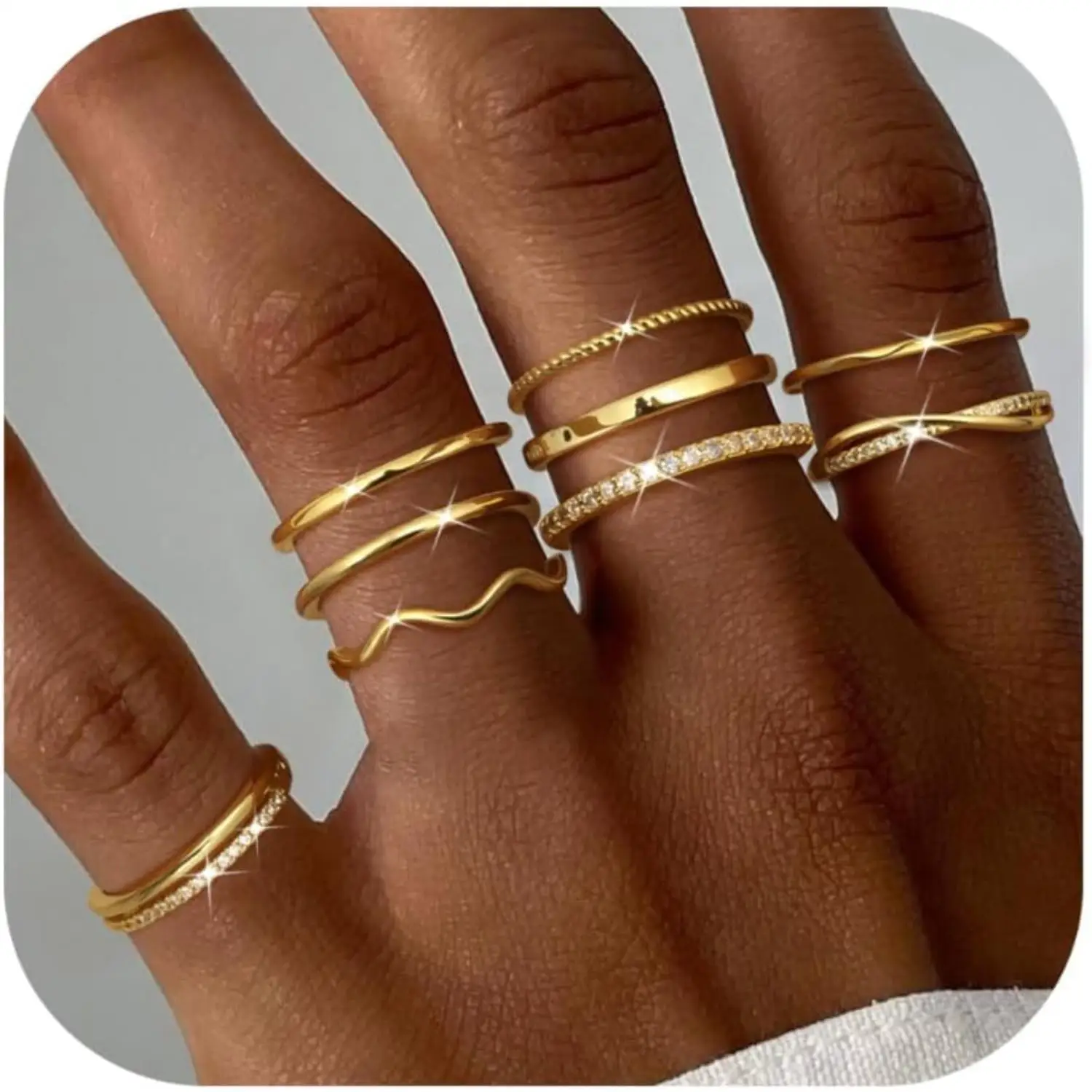 ORAZIO 14K Gold-Plated Stackable Rings for Women Non Tarnish Open Adjustable CZ Thin Thumb Ring Set Statement Promise Band Ring