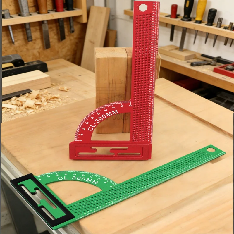 T-Scribing Hole Ruler Framing Square 300mm Carpenter Square 1mm Precision Accurate Layout Marking Woodworking Measuring Tool