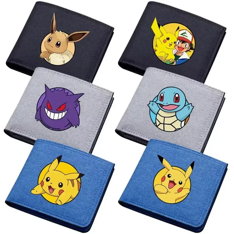 Pokemon Pikachu Canvas Wallet Anime Short Folding Purse Men Card Holder Credit Card Case Coin Purses Multifunction Wallets Gift