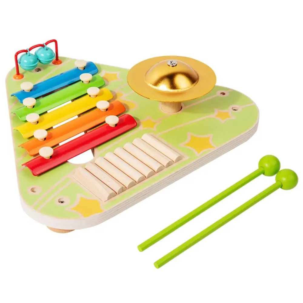 Instrumento de percusión manual 4 en 1, sonido, música, aprendizaje, xilófono de 5 escalas con mazo, juguetes interactivos de madera Montessori