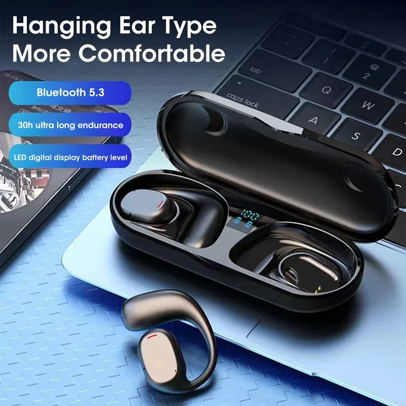 Niye Air Conduction Bluetooth 5.3 Earphones Wireless Headphones TWS Earhooks Design LED Earbuds Ear Hook Sports Headset with Mic