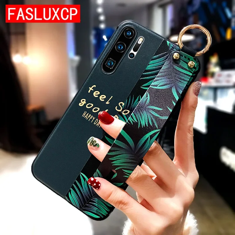 P40 P20 P30 Pro Lite Case 3D Fashion Art Leaf Flower TPU Wrist Strap Holder Cover for Huawei P Smart 2021 Z Mate 20 Honor 50 20