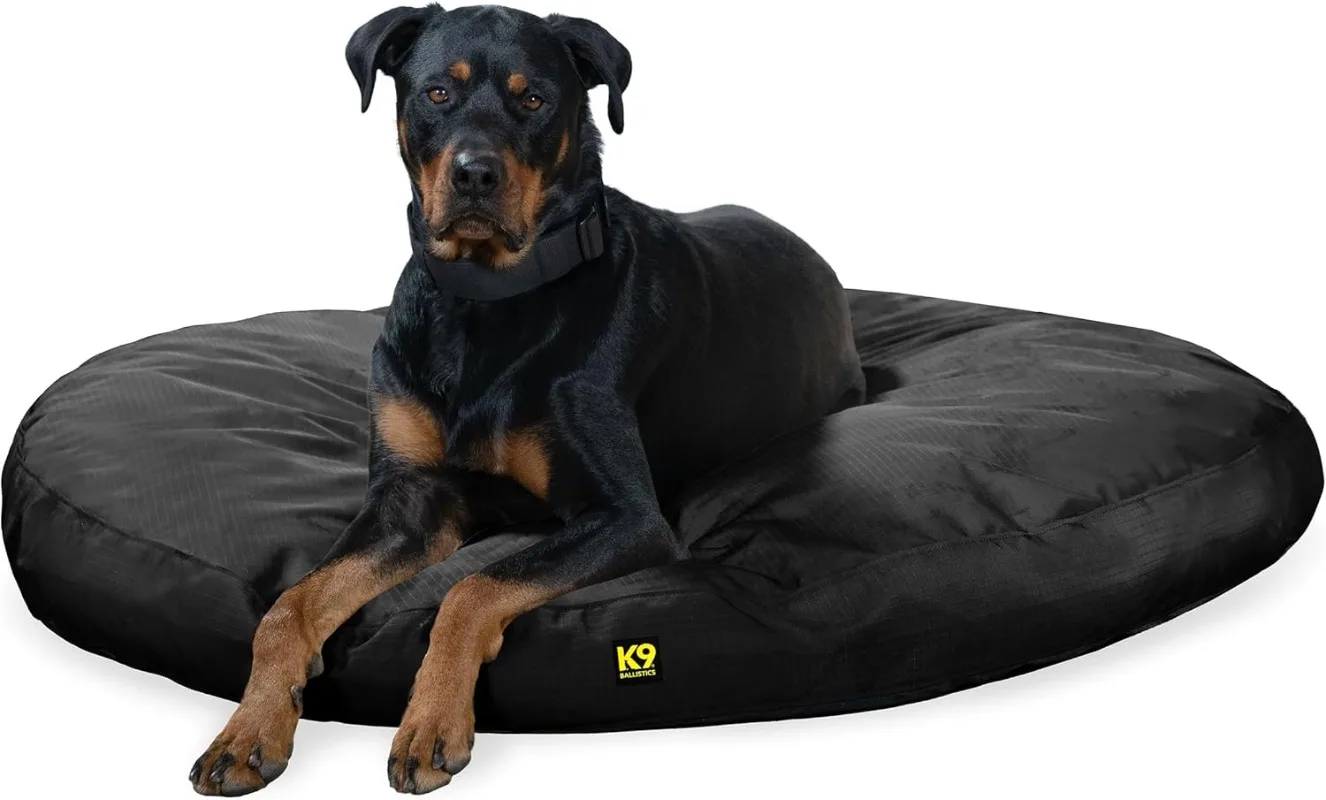 

Round Tough Nesting Pillow Dog Bed Chew Resistant, Water Resistant, Washable - Large, Obsidian Black