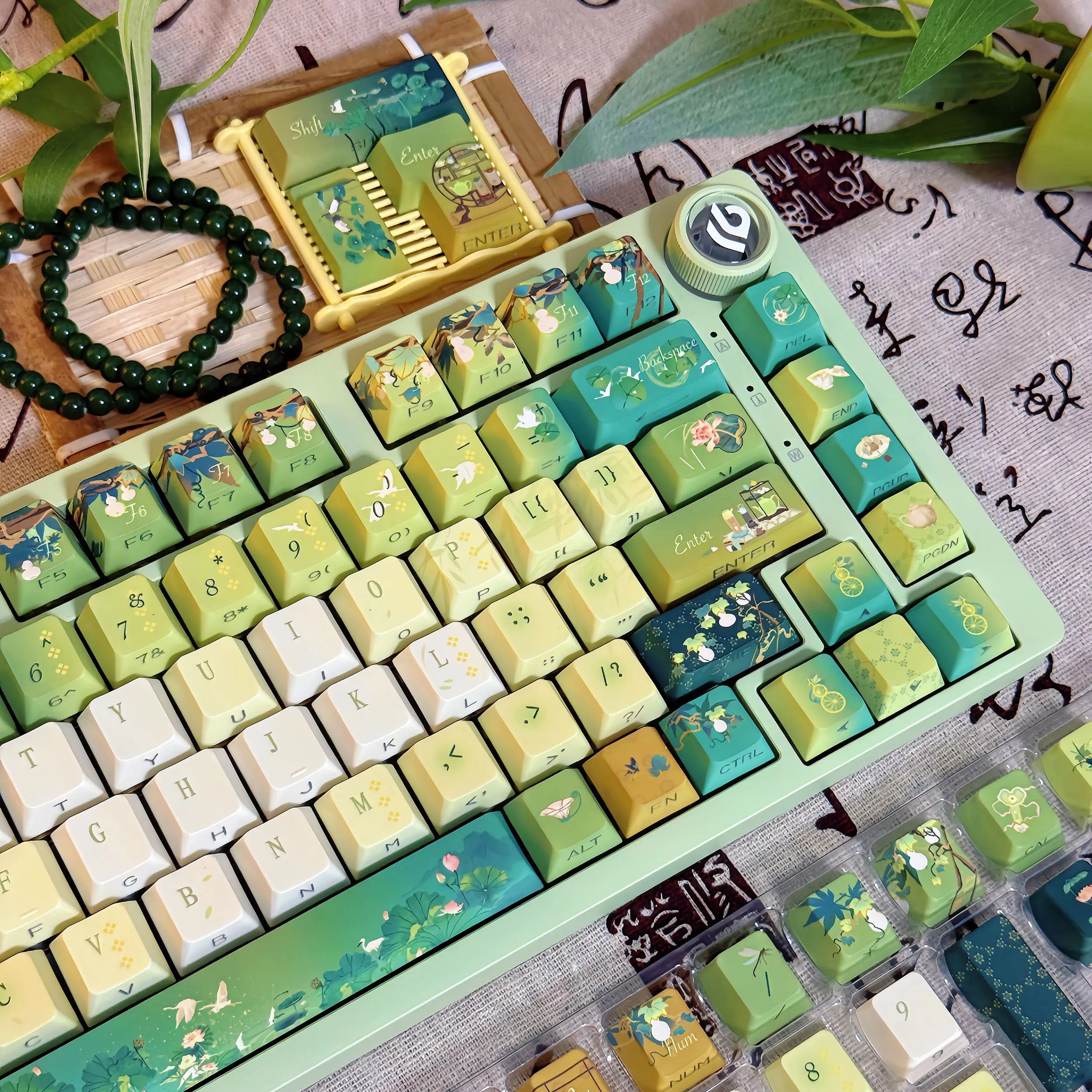 120 Keys Tea Splashing Theme Keycap Gift QX3 Profile PBT Keycaps Dye-Sub Mechanical Keyboard Keycap MX Switch for 64/68/104
