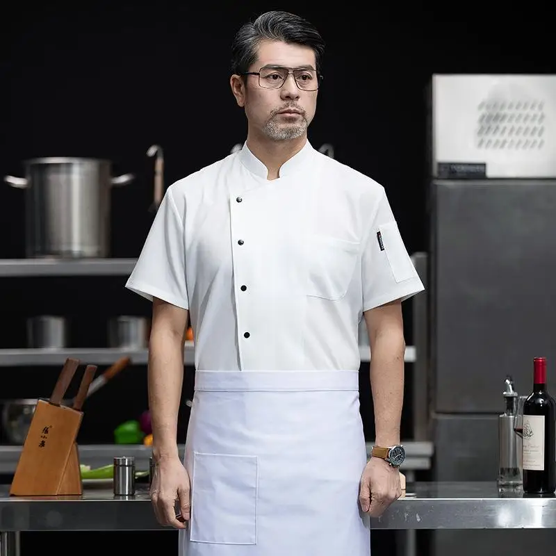 Chef's Work Uniform Short Sleeved Shirt Printed Name Hotel Restaurant Kitchen Cooking Uniform Breathable Bread Coffee Shop Top