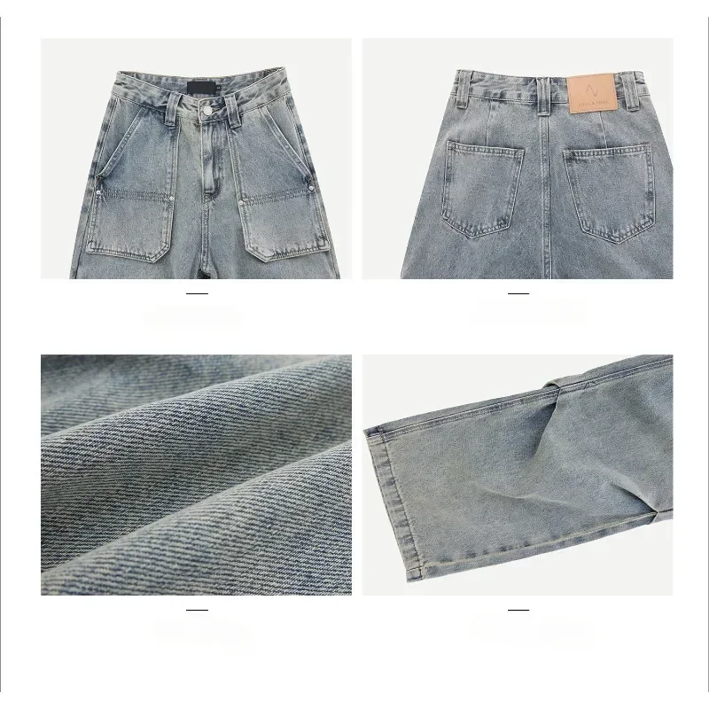 American Tooling Jeans Women's 2025 New High-waisted Retro Loose Design Wide-leg Pants High Street Pants