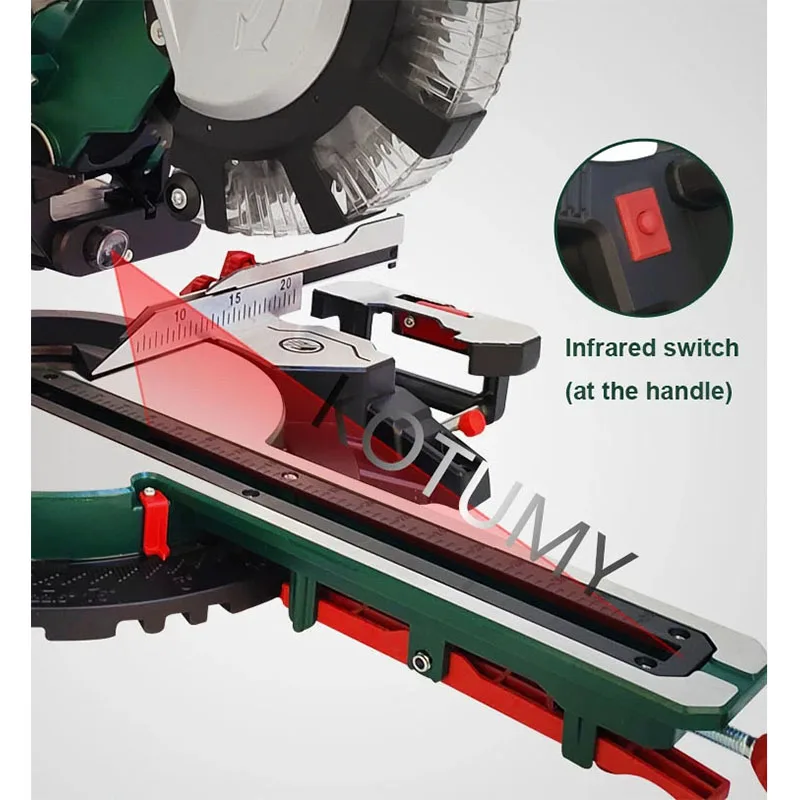 220V Woodworking Chainsaw With Extended Rail Miter Cut Saw Bevel 45 Degrees Wood Laser Positioning Aluminum Cutting Machine