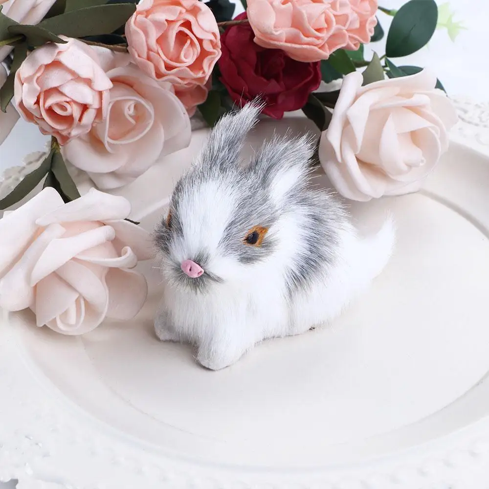 Realistic White Animal Fur Birthday Gift Miniatures Easter Kids Toy Plush Bunny Simulation Rabbits