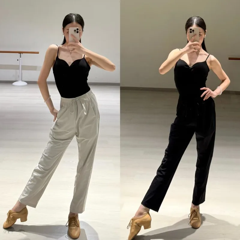 Abito da ballo latino da donna sexy personalizzato Completo da pratica per adulti Set da performance Canotta nera Top Pantaloni sportivi corti senza schienale