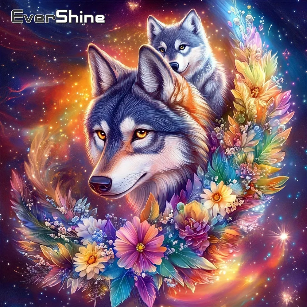 EverShine Diamant-Stickerei Tier-Strass-Bild Mosaik Wolf DIY Vollflächiges Malerei-Set Blumen Wohnzimmer Kunsthandwerk