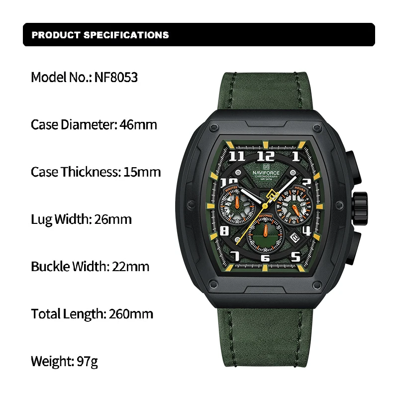 NAVIFORCE Fashion Genuine Leather Chronograph Quartz Men Watch Auto Date Display Sport Waterproof Wristwatches Relogio Masculino