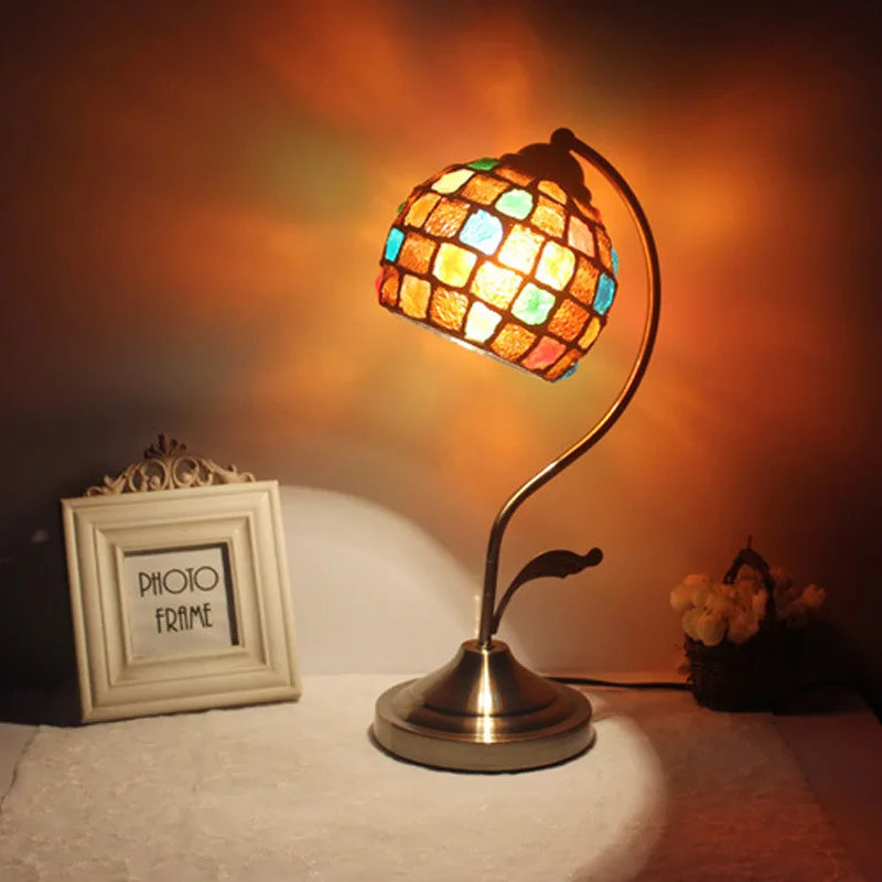 

Vintage Mosaic Bedroom Decoration Bedside Night Lamp Bar Cafe Glass Tiffany Desk Lamp