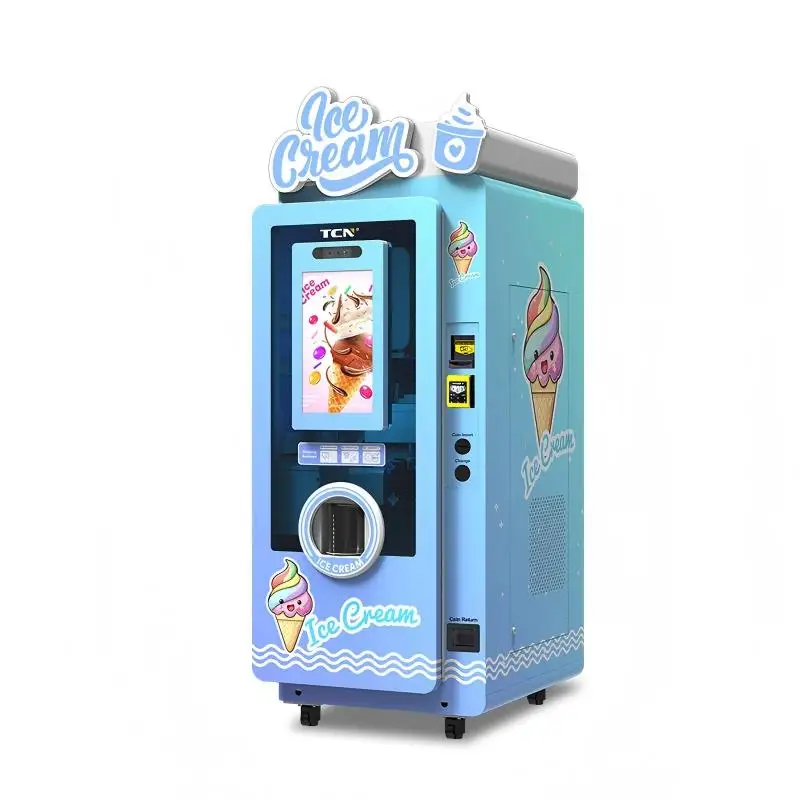 #Automatic Soft Serve Ice Cream Vending Machine Coin Operated with 22 Inch Touch Screen for European Market
