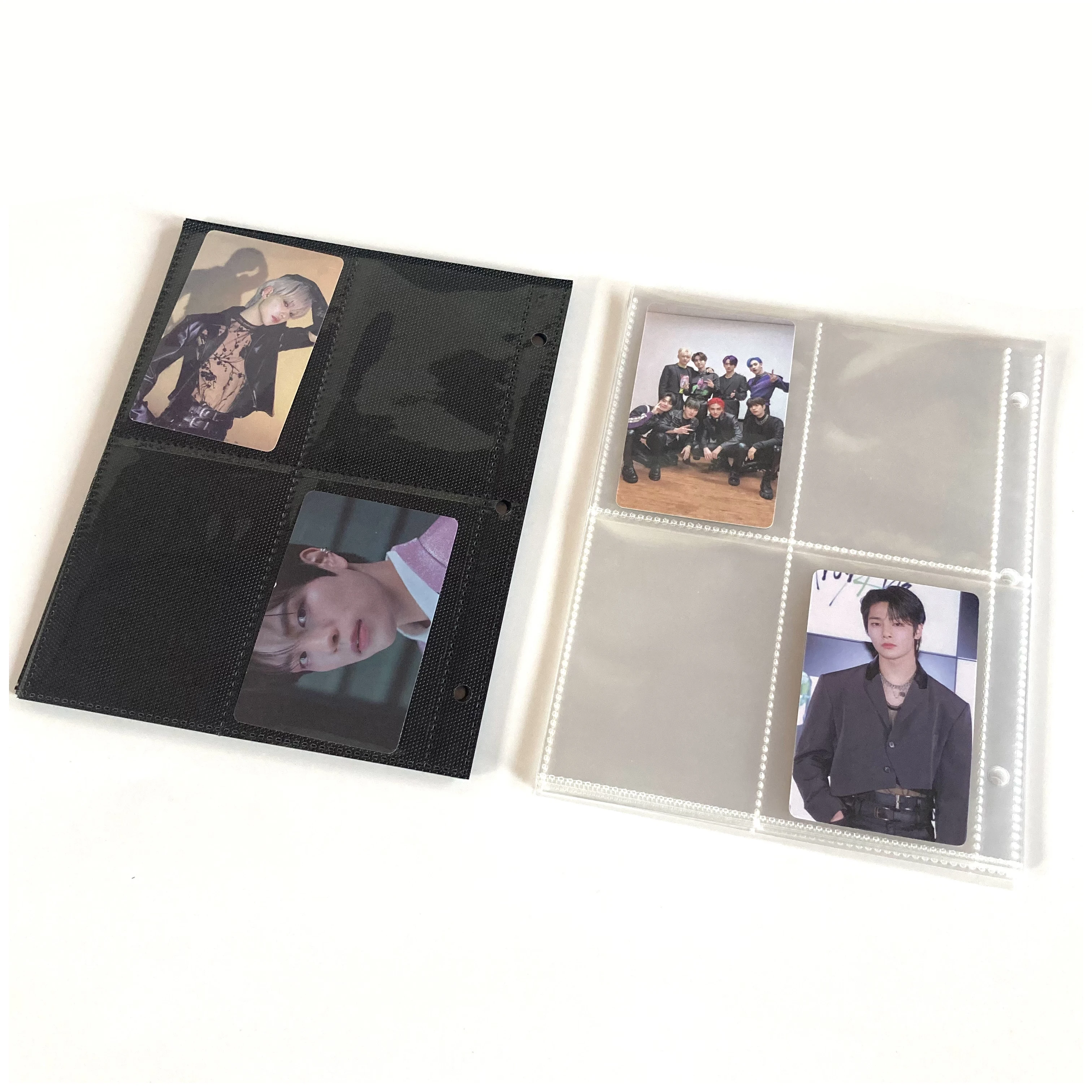 A5 3 Ring Binder Black Pages Refill 4 Pocket Sleeves Double Sided Kpop Photocards Album Trading Cards Toploader Sleeves Polaroid