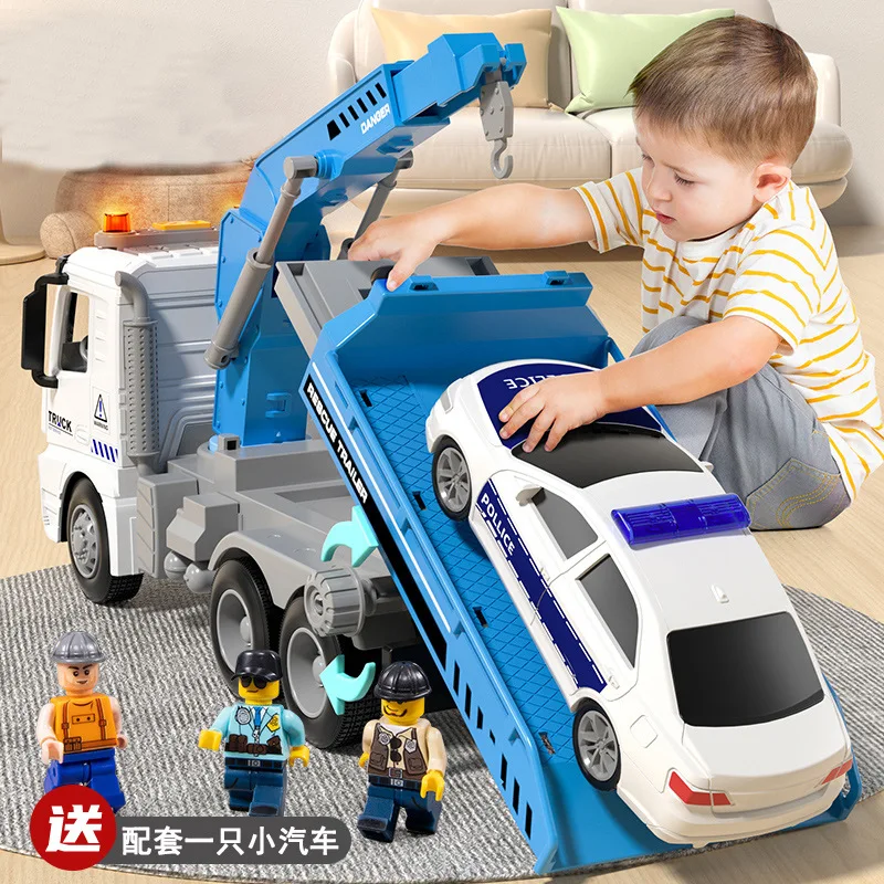

Sound And Light Inertial Simulation Police/Engineering Rescue Crane Flatbed Trailer, Transport Rescue Vehicle Children's Toys