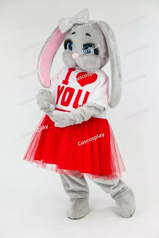 عيد الميلاد الحب رمادي أرنب زي التميمة فستان أحمر تسلية الرسوم المتحركة فستان بتصميم حالم ملابس شخصية حفلة الهالوين