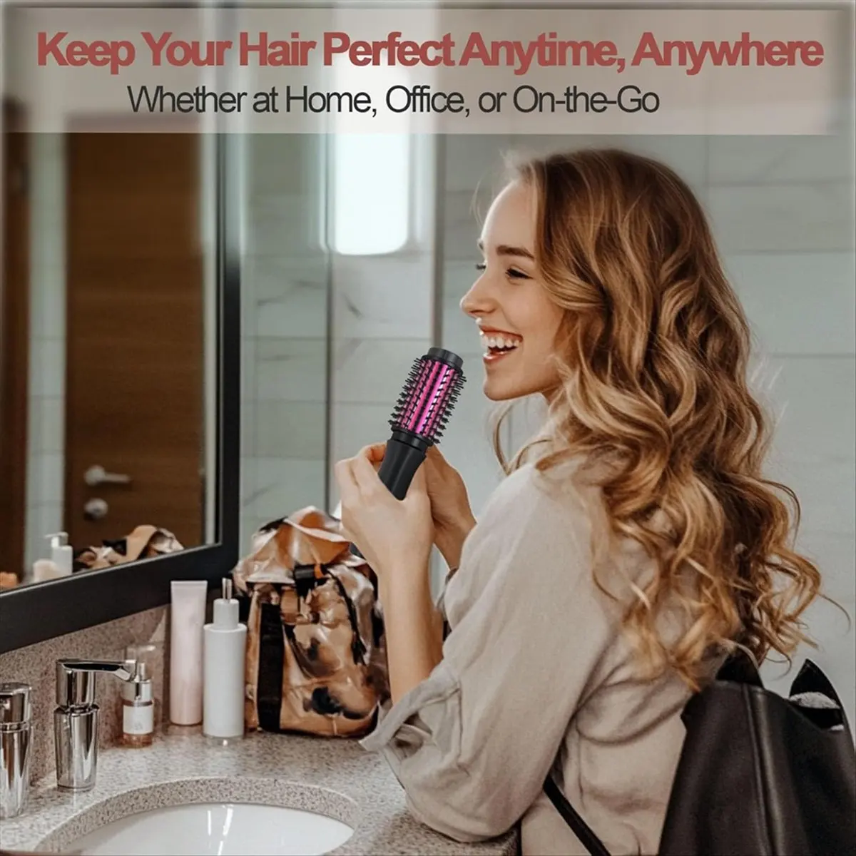 [Vend for]Cordless Hair Curling Iron Brush, Mini Travel Hot Straightener Comb, Portable Wave Curling Wand,Heated Brush B