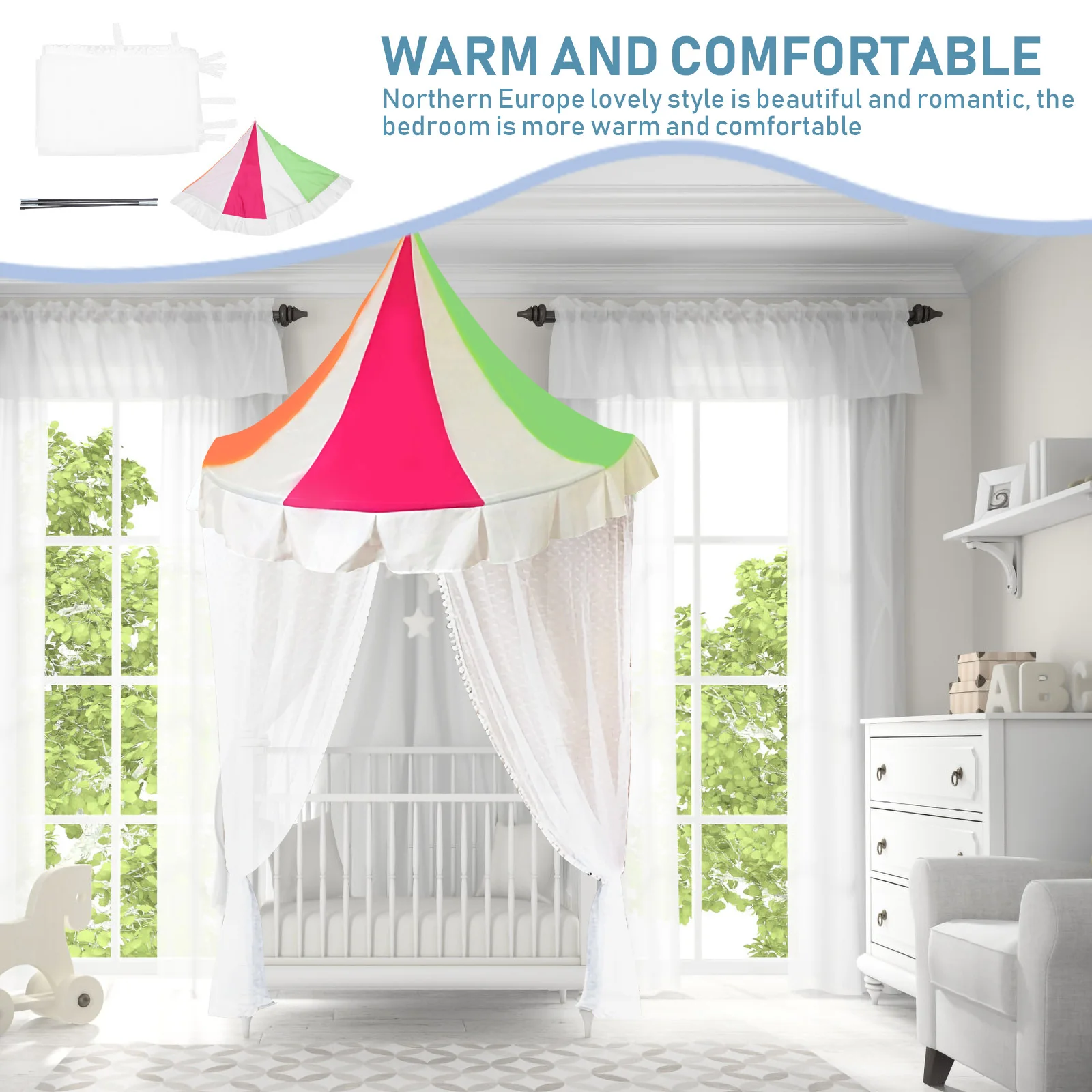 

Children Bed Canopy Multipurpose Half-Round Dome Net Comfortable Material Safe Kids Skin Airflow Mystery Wonderful Space