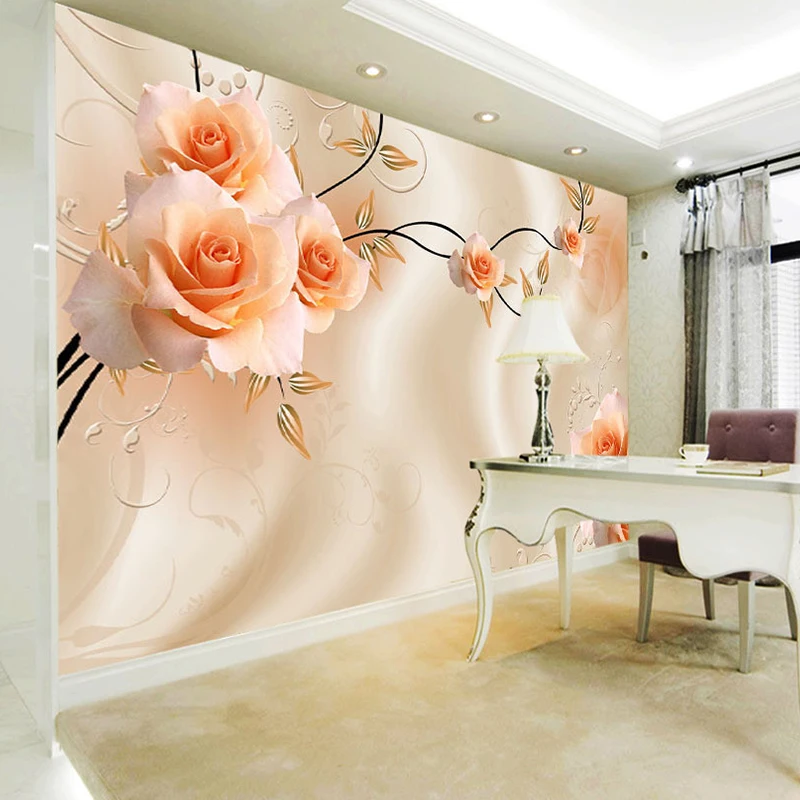 Customized products 3D orange Flowers Photo Wallpapers Floral Rose Mural TV Sofa Backdrop Living Room Bedroom Simple Home Decor