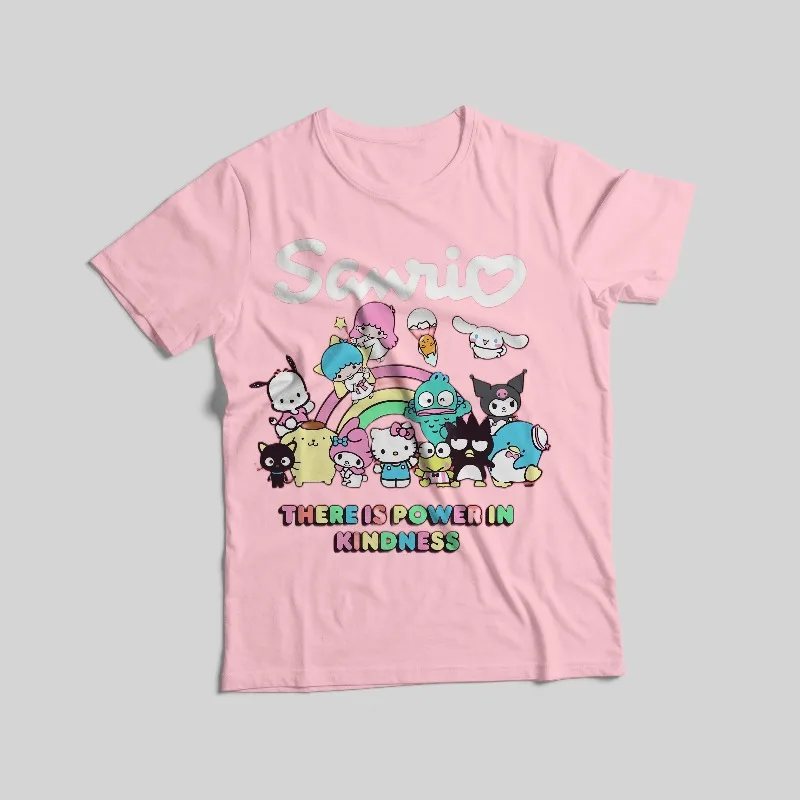 تيشيرتات مطبوعة من سلسلة سانريو، قطن 100%، متوفرة بـ 8 ألوان، النمط الأساسي الأكثر مبيعًا ملابس الأم وأنا/النسائية