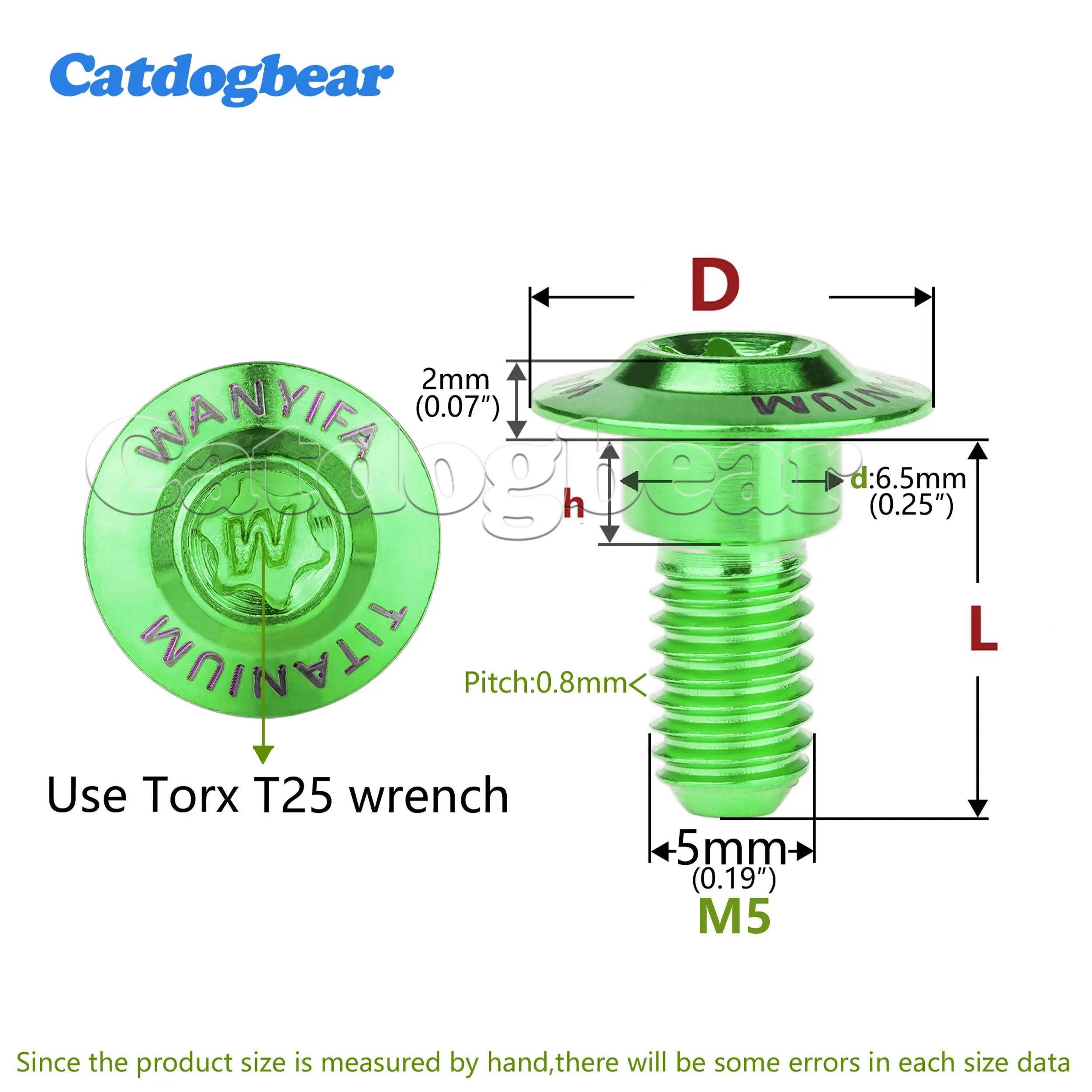 Catdogbear  Titanium Bolt M5/M6x11-22mm Titanium Bolts for Motorcycle Locomotive Fastener Conversion Bolt with “W” Umbrella St