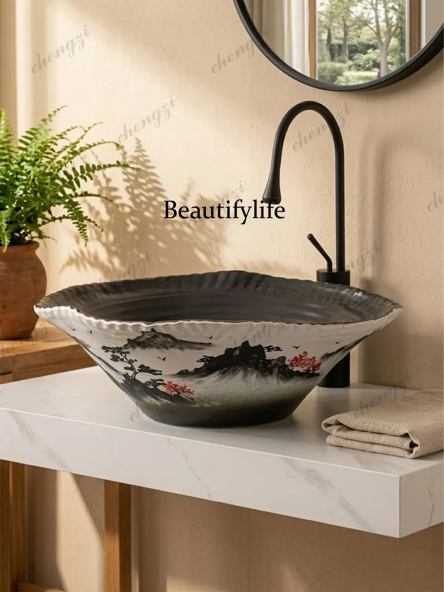 DD182Chinese style, antique ceramic washbasin on the stage, high-end creative large-size washbasin