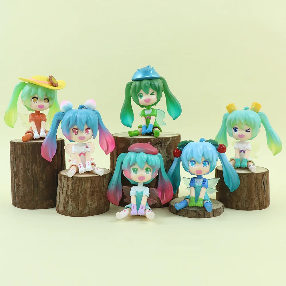 1pc random Q Version Sitting Hatsune Miku Figurine Ornaments Angel Hatsune Miku Fruit Series Beautiful Girl Figura