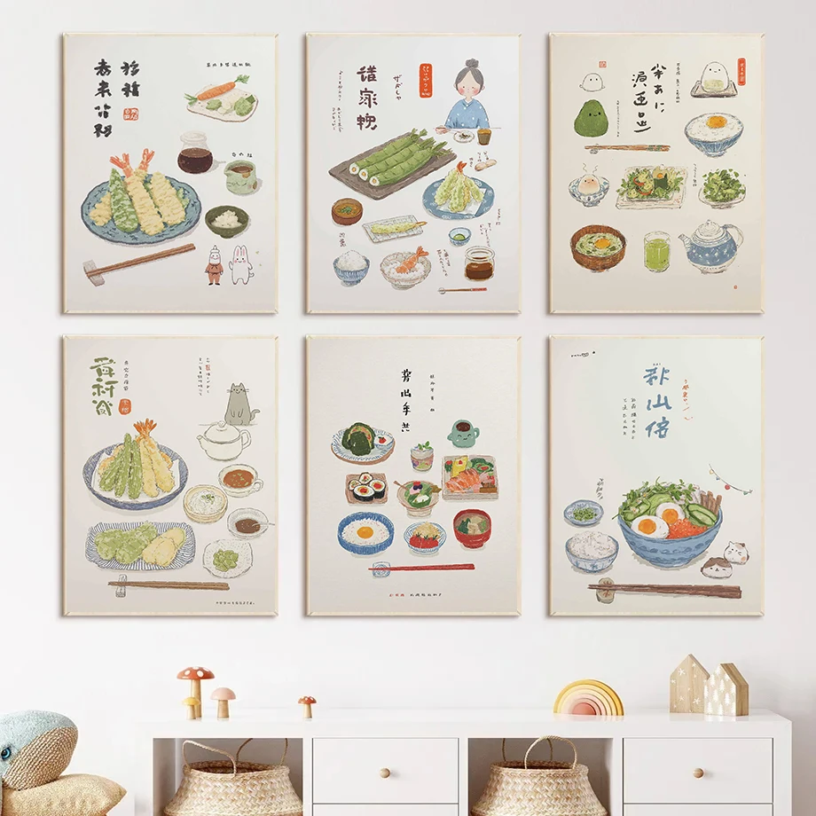 Whimsical Japan Kitchen Posters Meal Bakery Anime Style Modern Prints Canvas Painting Wall Art Pictures Home Living Room Decor