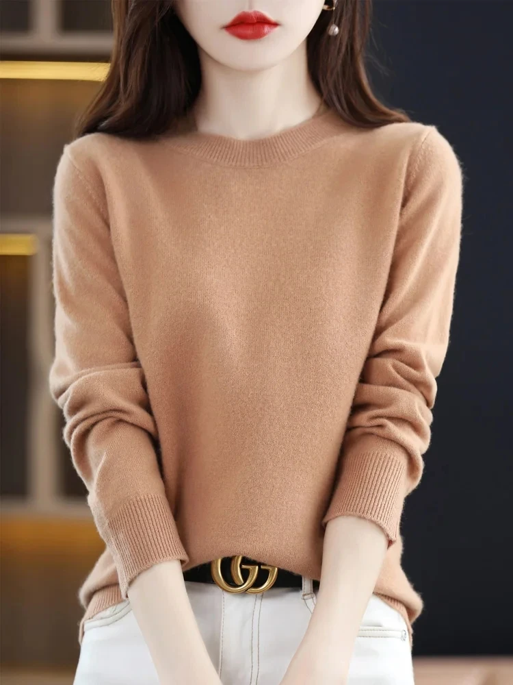 Women Cashmere Sweater 100% Merino Wool Pullover Autumn Winter O-Neck Jumper Basic Wool Knitwear Tops Solid Color Clothing