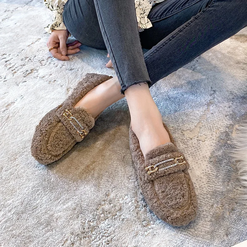 Mao Mao Shoes New Spring and Autumn Fashion Thick Soled Outskirt Lamb Wool Women Shoes One Step Stepping Large Bean Cotton Shoes
