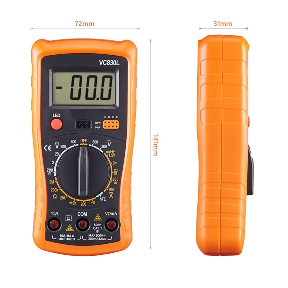 Imagem -02 - Multímetro Digital Handheld Lcd Backlight Amperímetro ac dc Portátil Voltímetro Ohm Tester Voltagem Medidor Vc830l