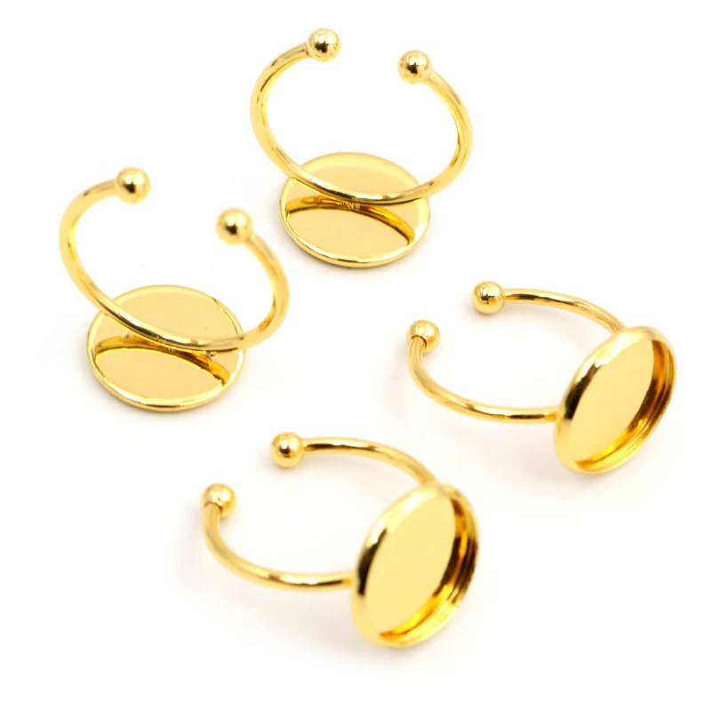 6 8 10 12 14 16 18 20mm Stainless Steel Gold Plated Adjustable Ring Settings Blank Base Fit 6-20mm Glass Cabochon Buttons Bezels