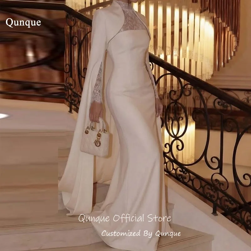 

Элегантное вечернее платье Qunque с высоким воротом и плиссировкой в арабском стиле, кружевное, нарядное, для свадьбы, с возможностью индивидуального пошива