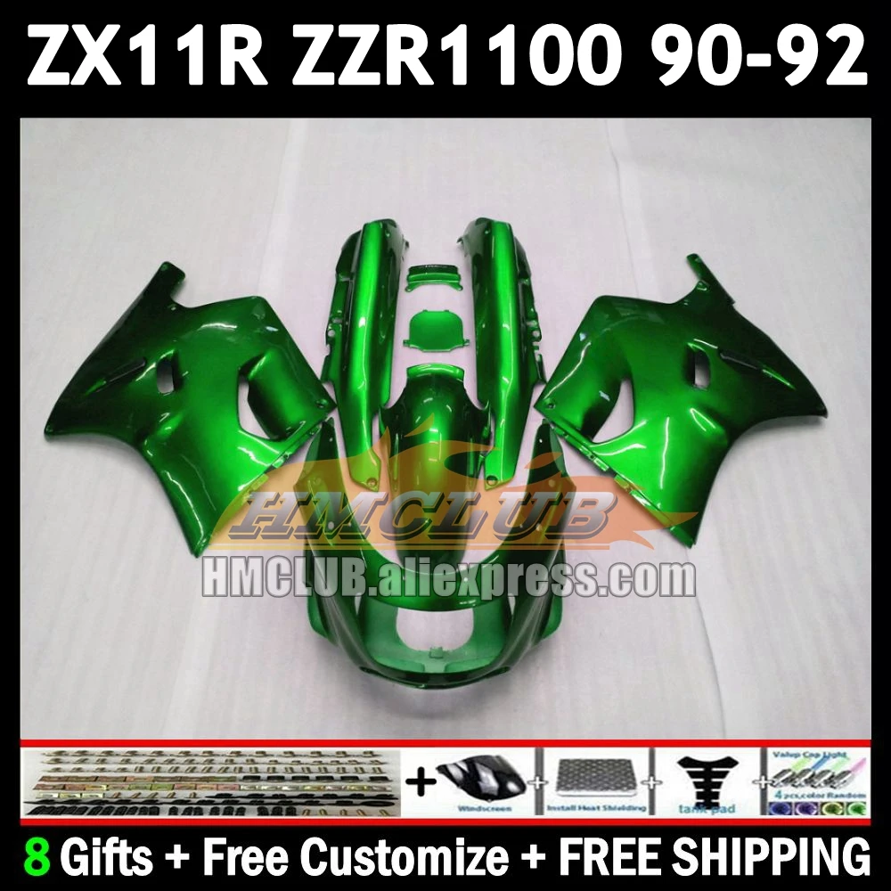 Body For KAWASAKI NINJA ZX-11R ZZR 1100 CC 1990 1991 1992 173No.138 ZX-11 ZZR1100 ZX 11R matte green 11 R ZX11R 90 91 92 Fairing