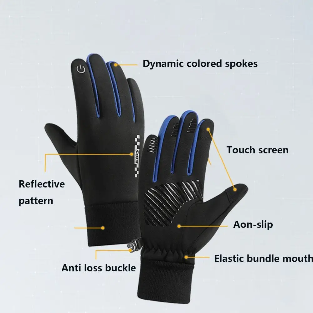 Guantes antideslizantes de invierno para niños, guantes de montar en bicicleta con pantalla táctil de dedo completo, guantes cálidos antideslizantes a prueba de alas frías