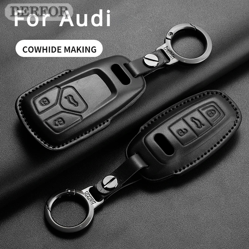 

Auto Key Shell Fob For Audi A4 A4L A5 Q5 Q7 TT TTS 8S B9 2016 2017 2018 Leather Car Remote Key Case Cover Keychain Accessories