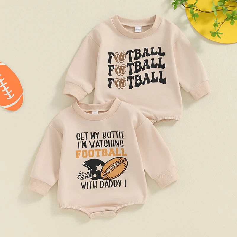 

2024-05-13 Lioraitiin 0-18M Toddler Baby Girls Boys Sweatshirts Rompers Letter Rugby Print Long Sleeve Fall Bodysuits Jumpsuits