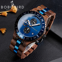 Custom Logo Wood Watch Luxury BOBO BIRD Men Watch Chronograph Quartz Sports Wristwatch Walnut Wooden Groomsman Gift Dropshipping