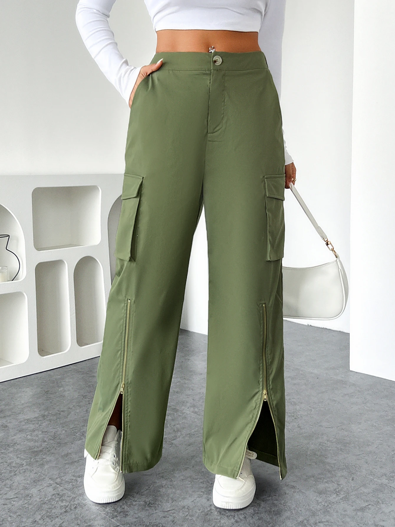 

Women Pants Pocket Design Wide Leg Casual Joggers Pants Solid Low Waist Pants Baggy Trousers Streetwear Sweatpants Long Pants