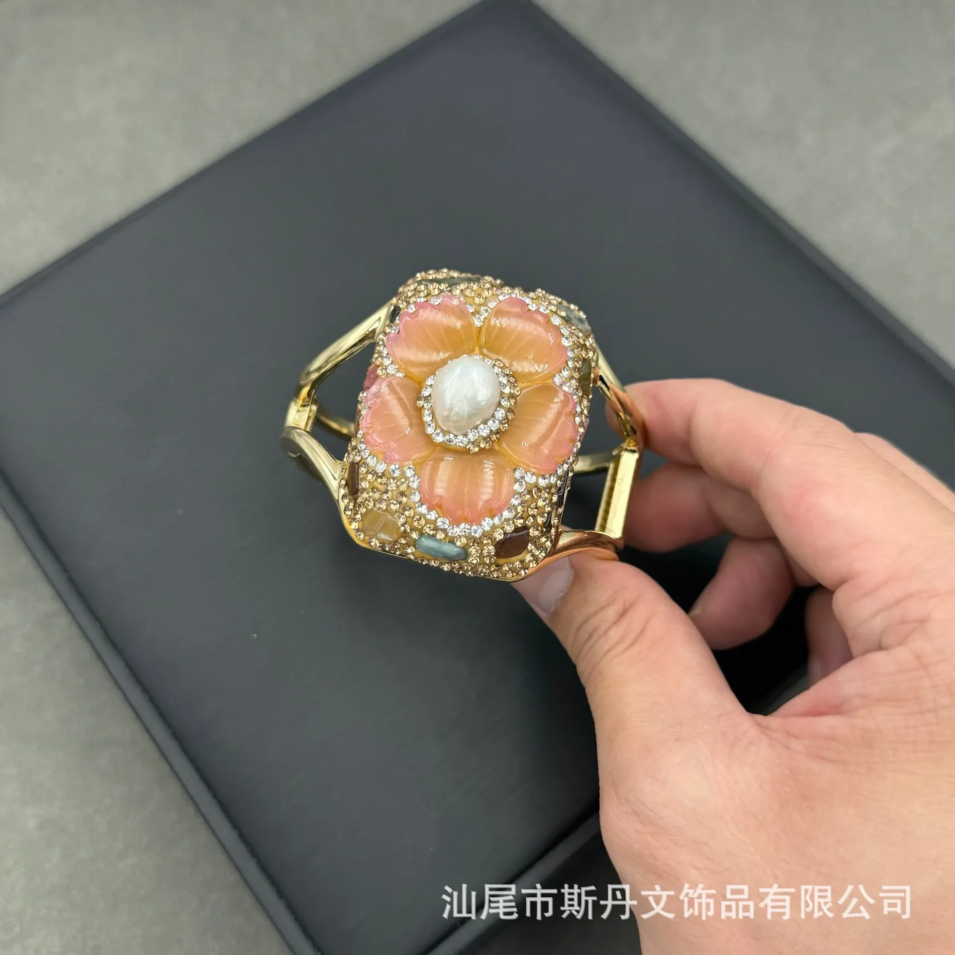 New natural tourmaline inlaid pearl flower set necklace ring bracelet four-piece set niche jewelry wholesale