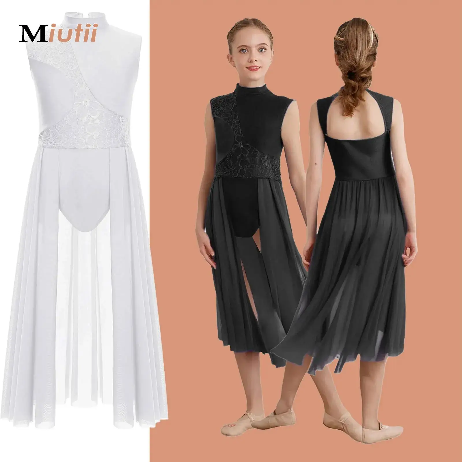 

Kids Girls Rhythmic Gymnastics Ballet Lyrical Dance Performance Costume Floral Lace Leotard Waltz Tango Ballet Jersey Dresses