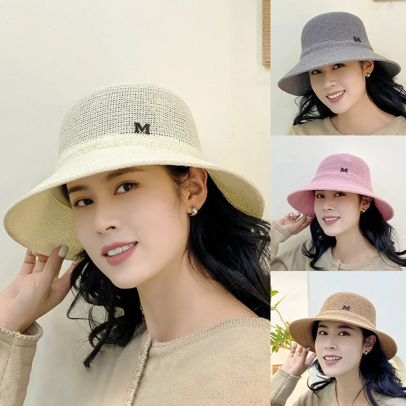 Women's Bucket Hat Panama Fashion Knitted Sun Visor Breathable Fisherman Protection Hat Summer Hats Beach Sun Hats