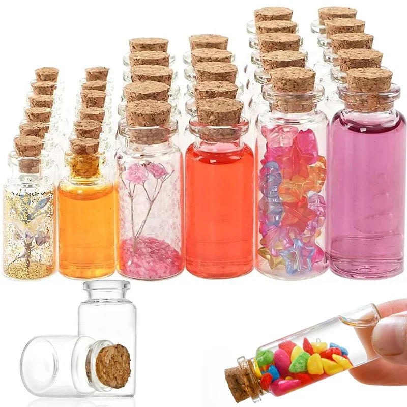 10Pcs 5ml--30ml Mini Glass Bottles with Cork Stoppers Spell Jars Potion Vials Wish Message Bottles For Favors Gift DIY Crafts