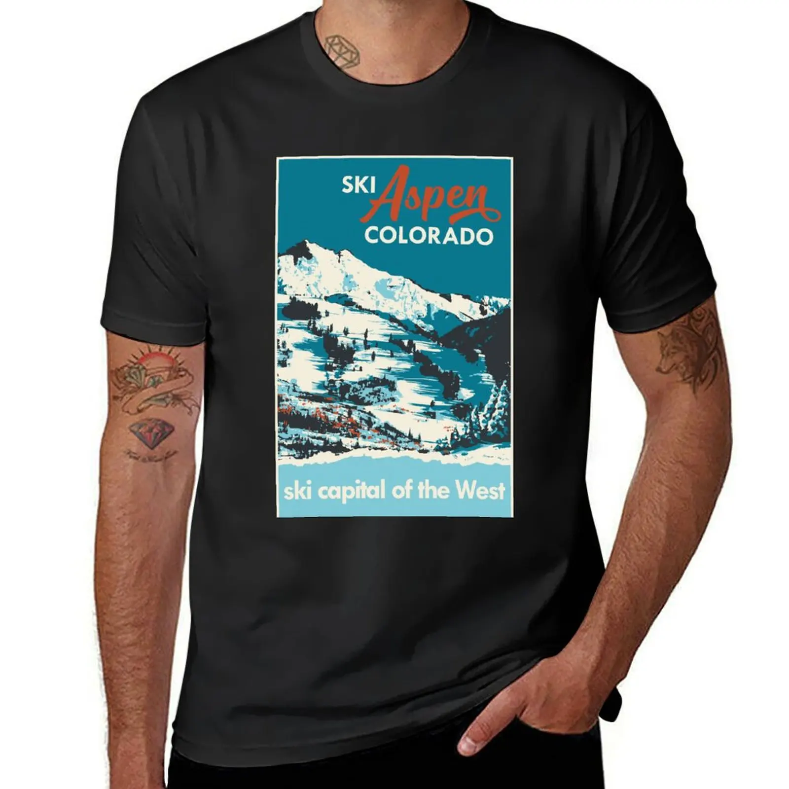 Ski Aspen Vintage Poster T-Shirt summer clothes summer top vintage clothes customs mens tall t shirts