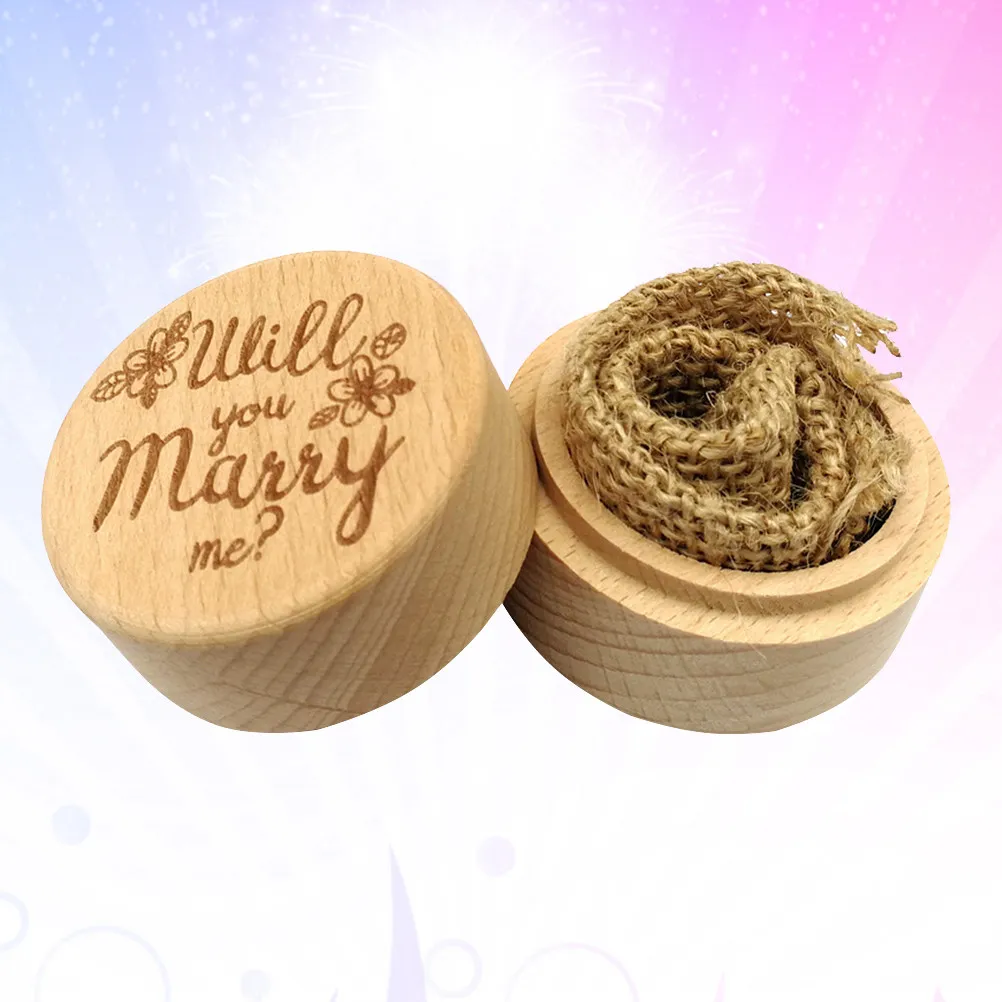 Wooden Ring Box Vintage Round Rustic Design with Sweet Words Cover – Perfect for Wedding, Engagement & Valentine Proposal