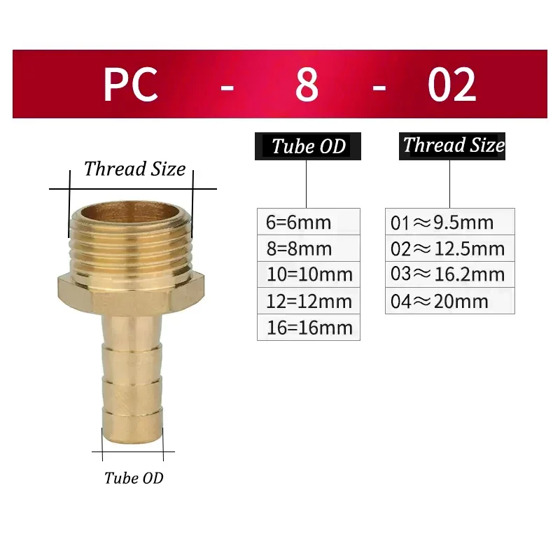 Pagoda Connector 6 8 10 12 14mm Hose Barb Gas Connector Hose Tail Thread 1/8 1/4 3/8 1/2 Inch Thread Brass Water Pipe Fittings