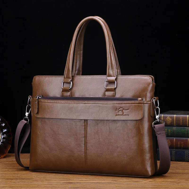 Maletines de cuero PU Vintage para hombres, bolso de mano de lujo con cremallera, bolsos de mensajero de hombro para hombres de negocios, bolso para computadora portátil de oficina