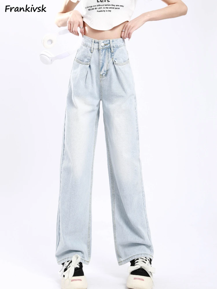 

Wide Leg Jeans Women High Waist Summer European Style Loose Solid Simple All-match Fashion Washed Retro Harajuku Ankle Length