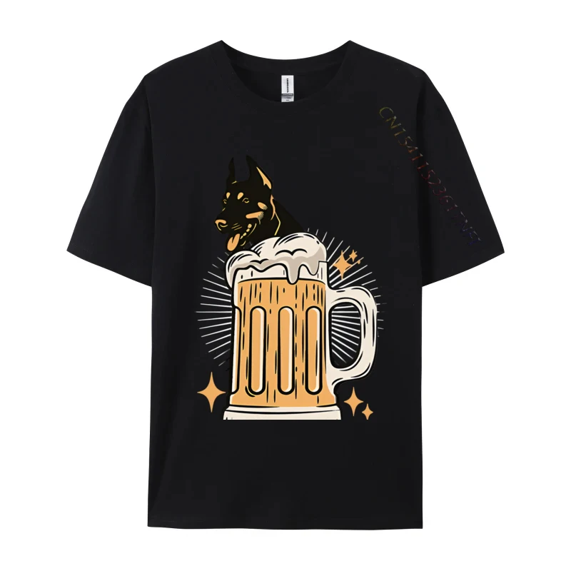 Doberman Dog Lover Funny Beer Lover T-shirt Black High Quality Funny Style T Shirt Cotton Mens Tops Tees