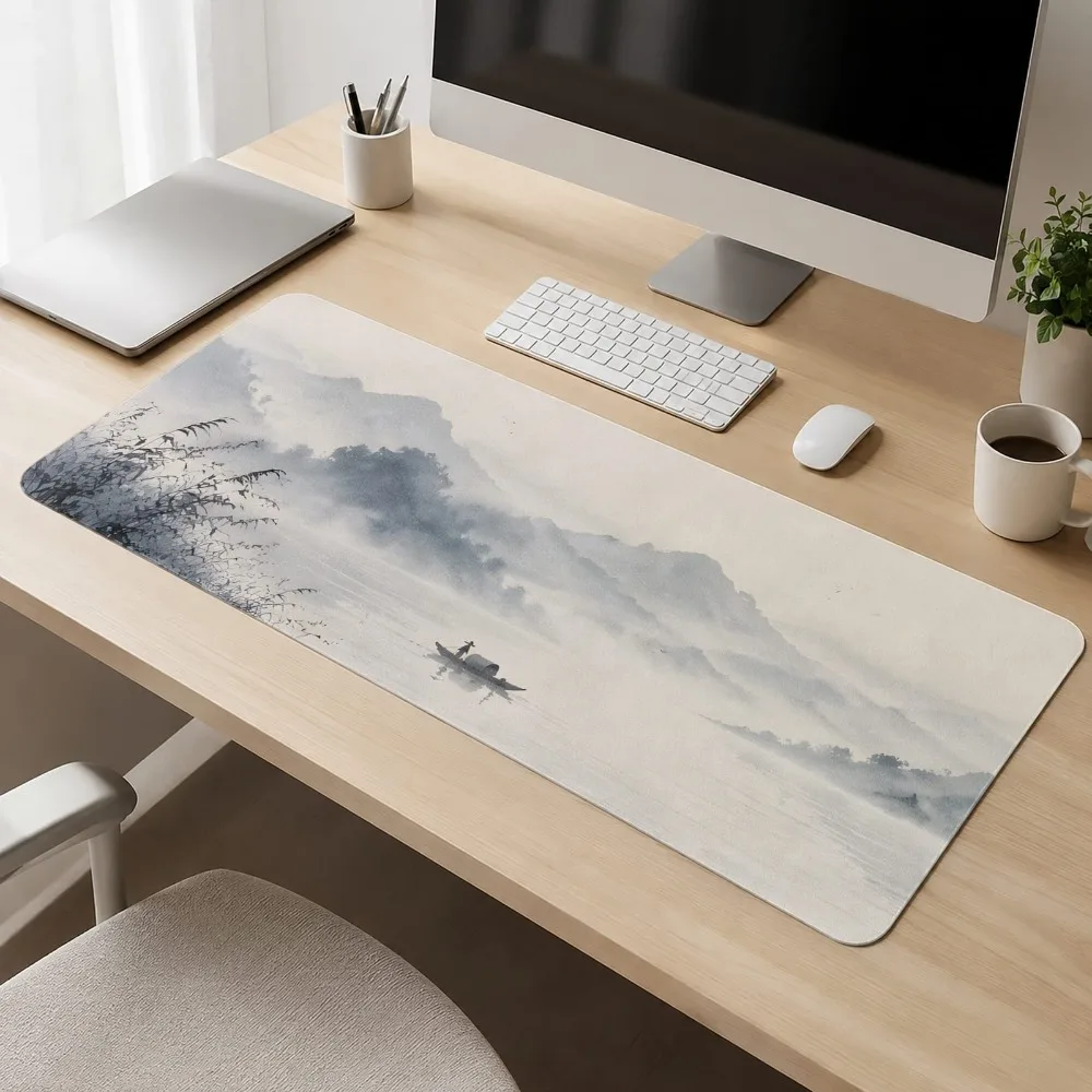 Game mouse pad, inkblot mountain landscape ink painting style, anti-slip base, suitable for home office, computer accessories